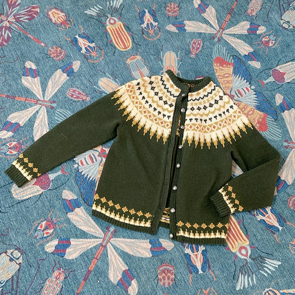 Classic Norwegian-Style Knit Cardigan Sweater - Olive Green